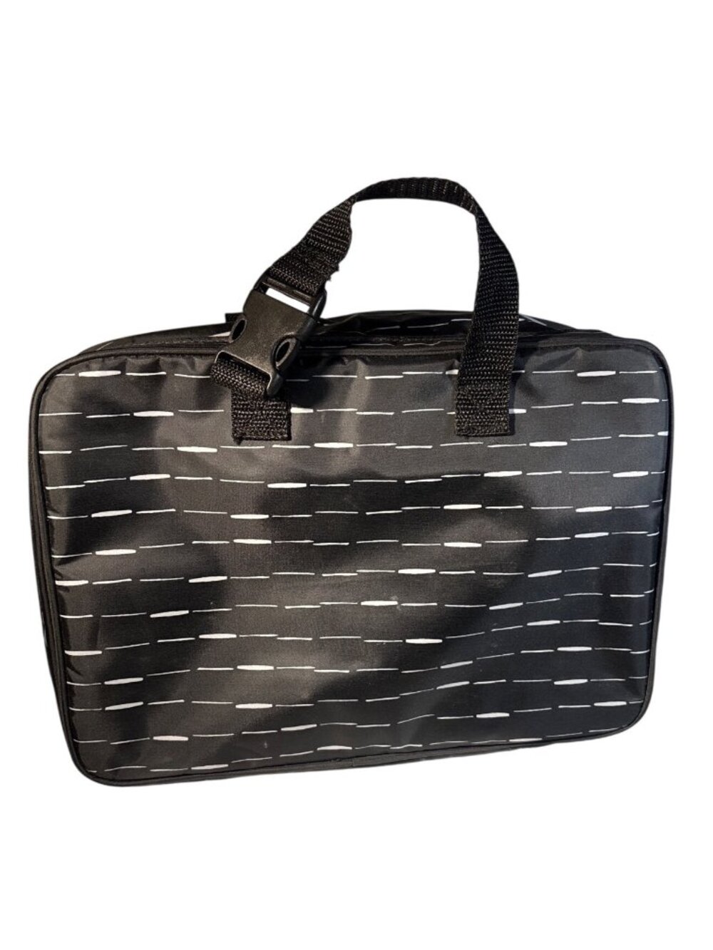 Thirty One Black Starlite Stripes Makeup Organizer Bag Deluxe Handles Pocket Zip
